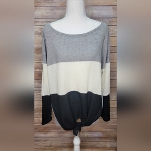 Filly Flair Long Sleeve Waffle Top in Black/Ivory/Gray - Medium